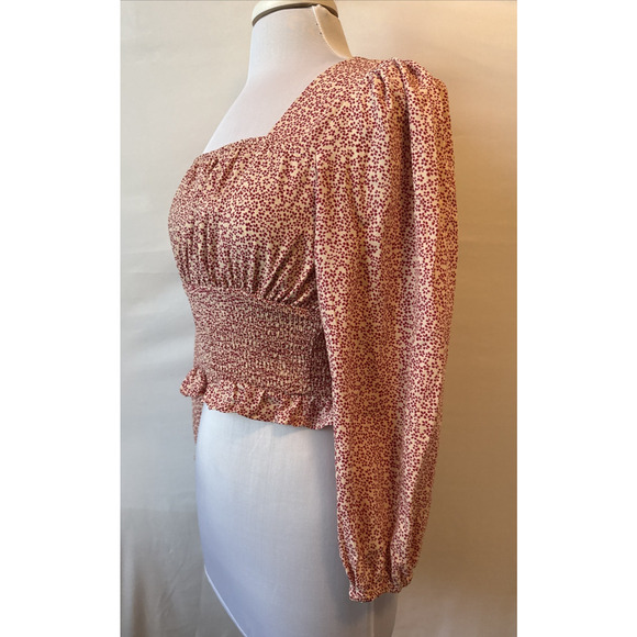 Machine Women’s S Cottagecore Milkmaid Floral Cropped Smocked Top Square Neck - Picture 2 of 9